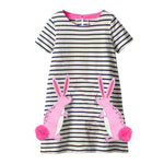 girls children cartoon cute dress kids cotton shoet sleeve clothes tops baby girls summer sriped dresses floral clothing