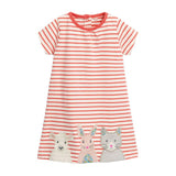 girls children cartoon cute dress kids cotton shoet sleeve clothes tops baby girls summer sriped dresses floral clothing