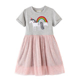 girls children cartoon cute dress kids cotton shoet sleeve clothes tops baby girls summer sriped dresses floral clothing