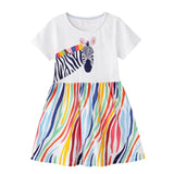 girls children cartoon cute dress kids cotton shoet sleeve clothes tops baby girls summer sriped dresses floral clothing