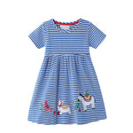 girls children cartoon cute dress kids cotton shoet sleeve clothes tops baby girls summer sriped dresses floral clothing