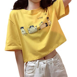 Summer Shoet Sleeve Yellow Cartoon Print  Fashion New Loose Style Round Neck Women's T-shirt